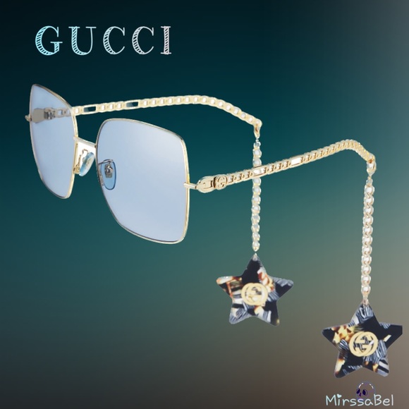 GUCCI 61MM Blue Square Sunglasses With Detachable Charm - Picture 6 of 16